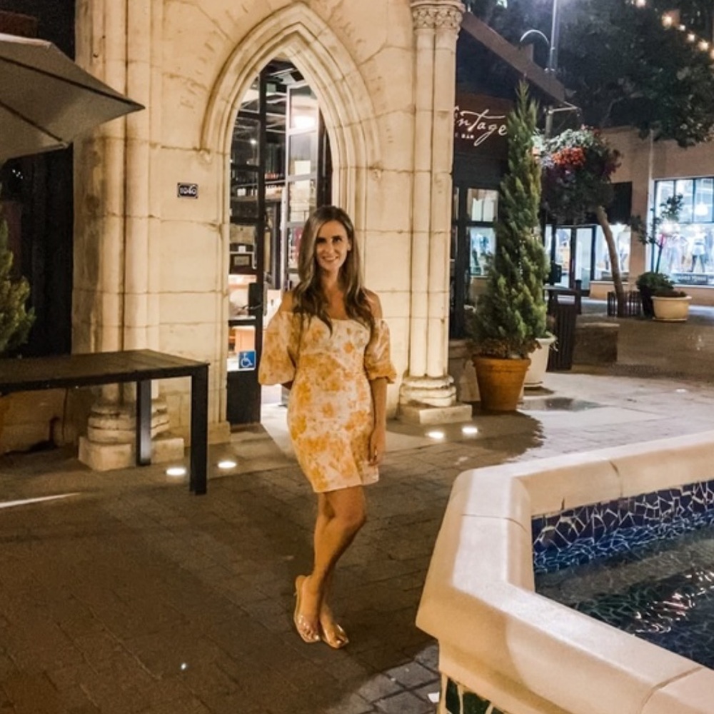 Vici Acoa Collection Orange and Cream Floral Sweetheart Mini Dress